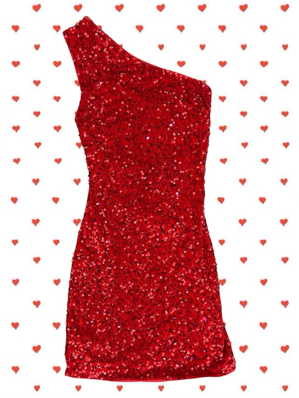 Vibrant Red Sequin One Shoulder Mini Dress Medium